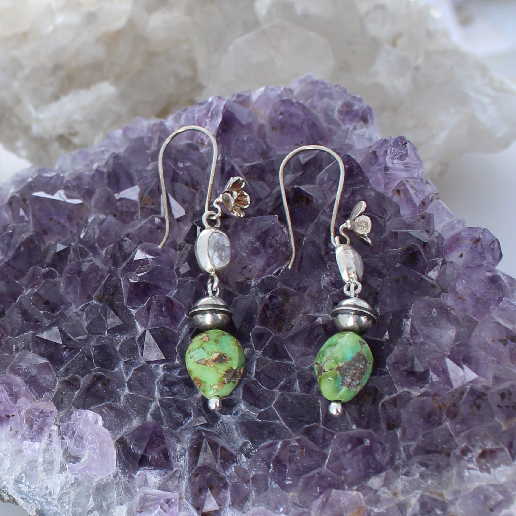 Blue Moonstone Sonoran Gold Turquoise Earrings Sterling -NewWorldGems