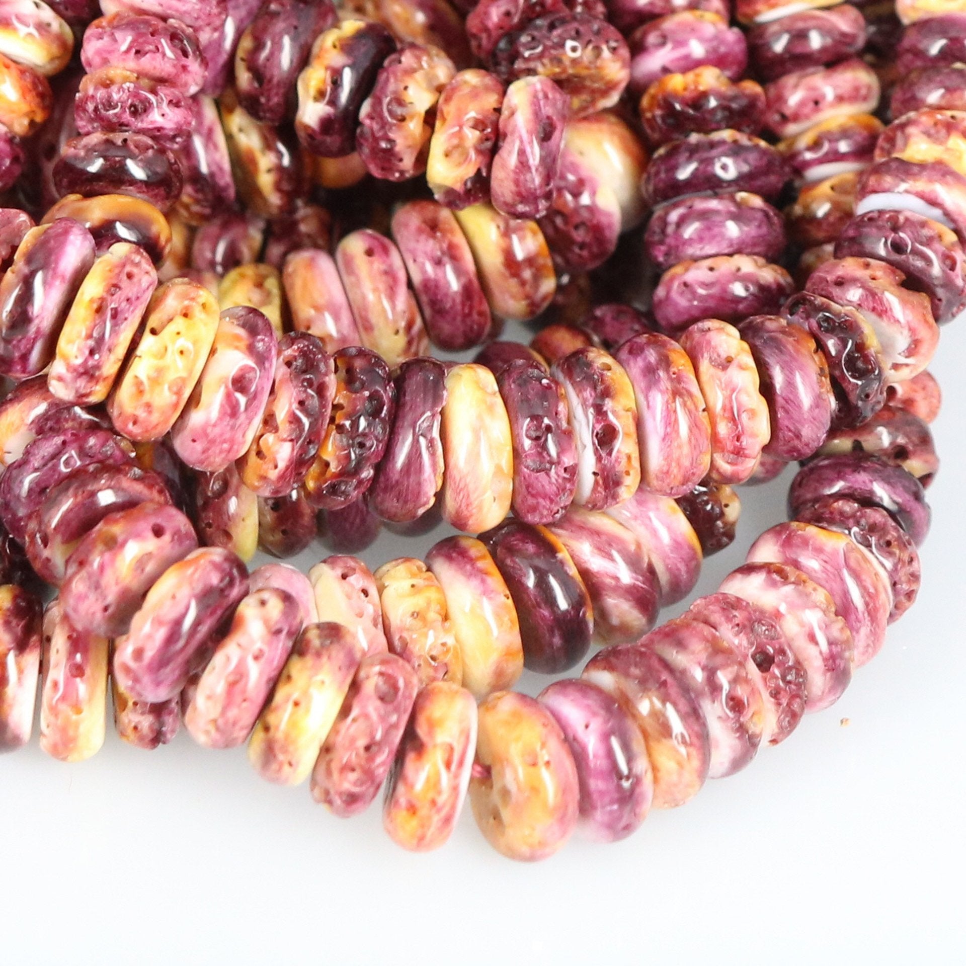 Purple Yellow Spiny Oyster Beads Graduated Rondelles 4-8Mm 16" -NewWorldGems