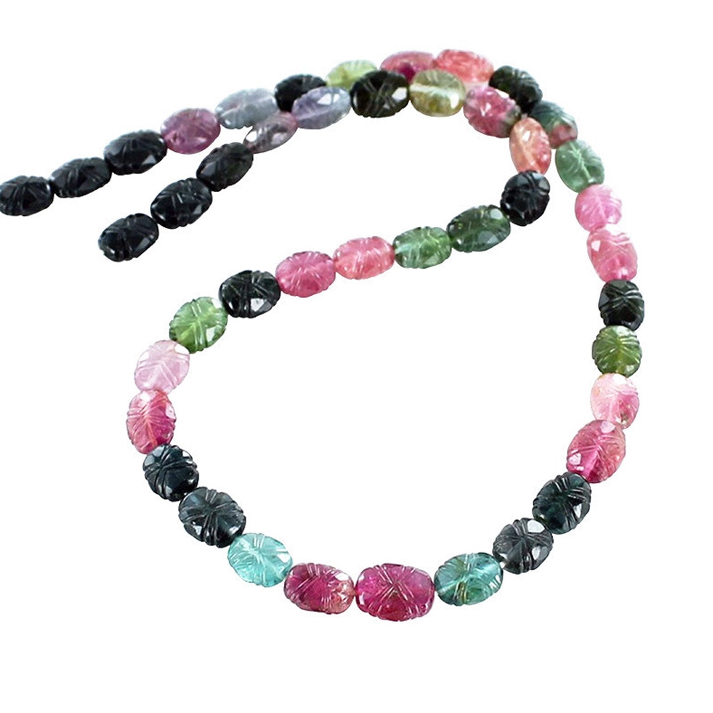 Tourmaline Beads Carved Multi Color 16" -NewWorldGems