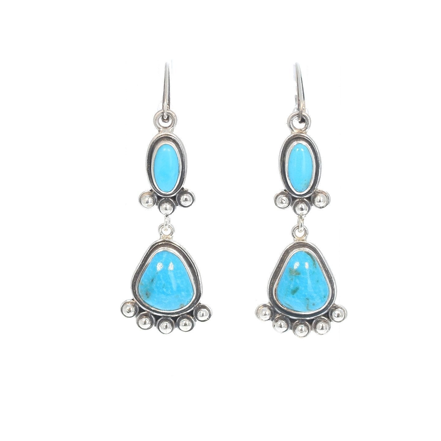 Morenci Turquoise Earrings 2 Stones Sterling Deep Blue -NewWorldGems
