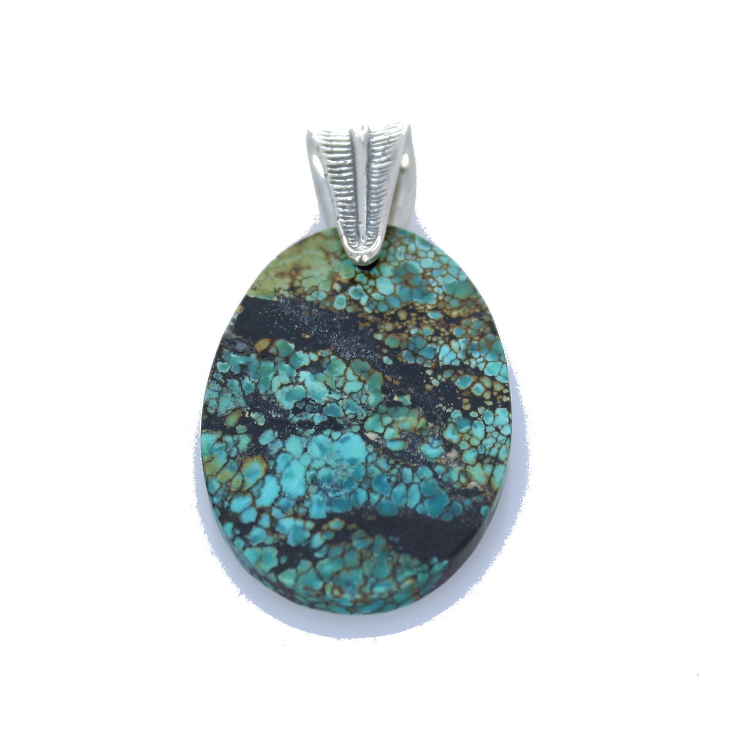 Gorgeous Teal Blue Green Turquoise Oval Pendant Sterling -NewWorldGems