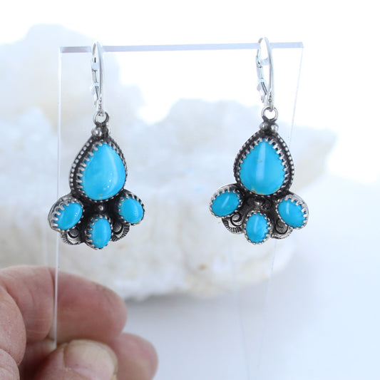 Sonoran Rose Blue Petal Earrings Sterling Silver 4 Stone Posts -NewWorldGems