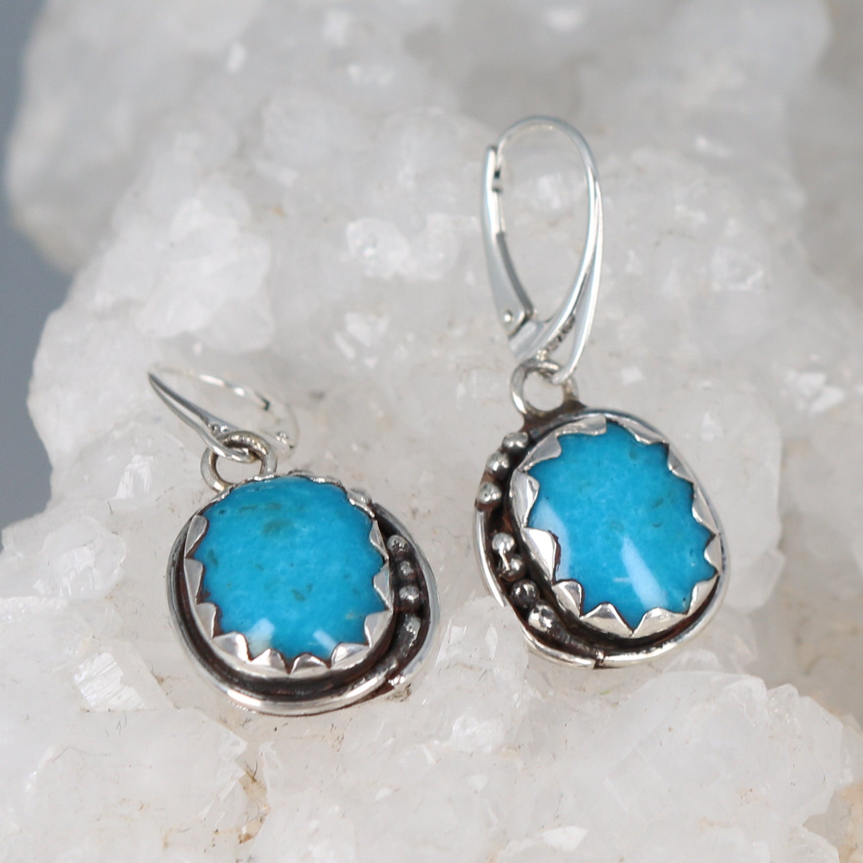 VIVID BLUE Mexican Nacozari Turquoise Earrings Sterling -NewWorldGems