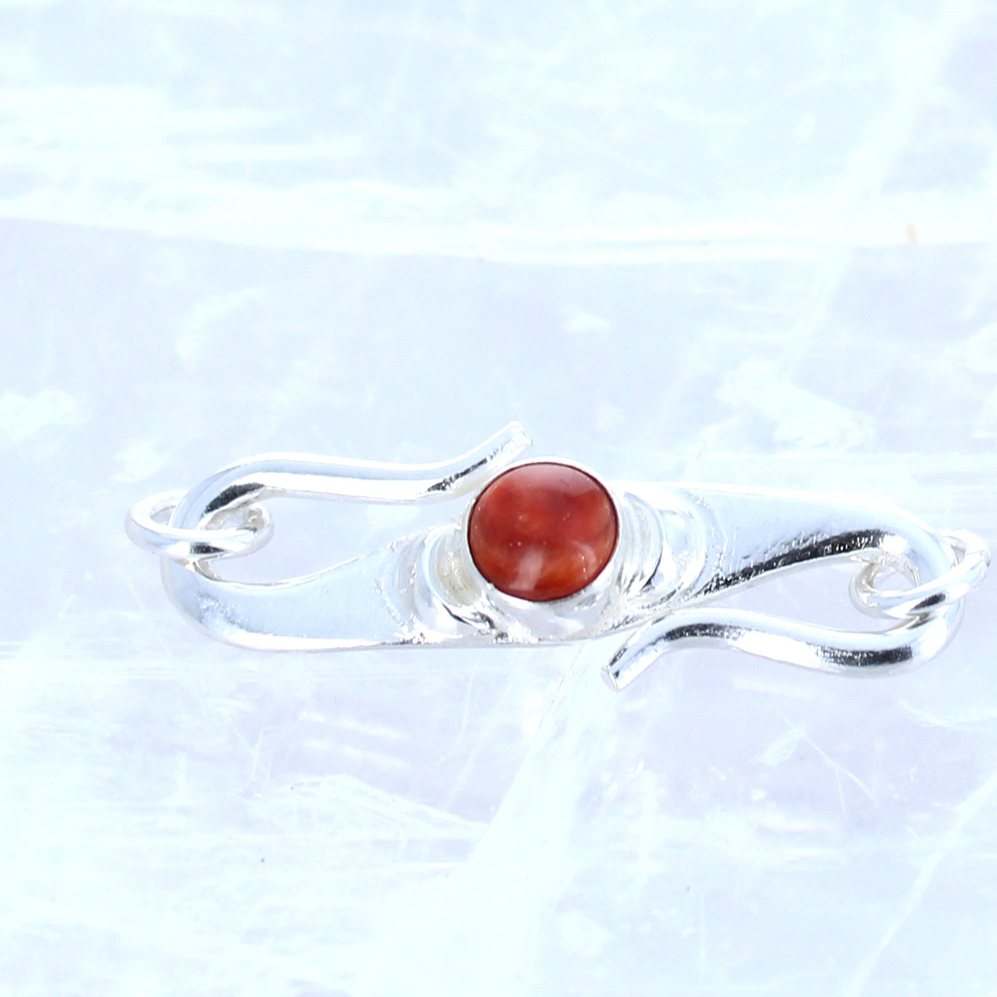 Spiny Oyster Red Clasp S Shaped Sterling Moons 6mm -NewWorldGems