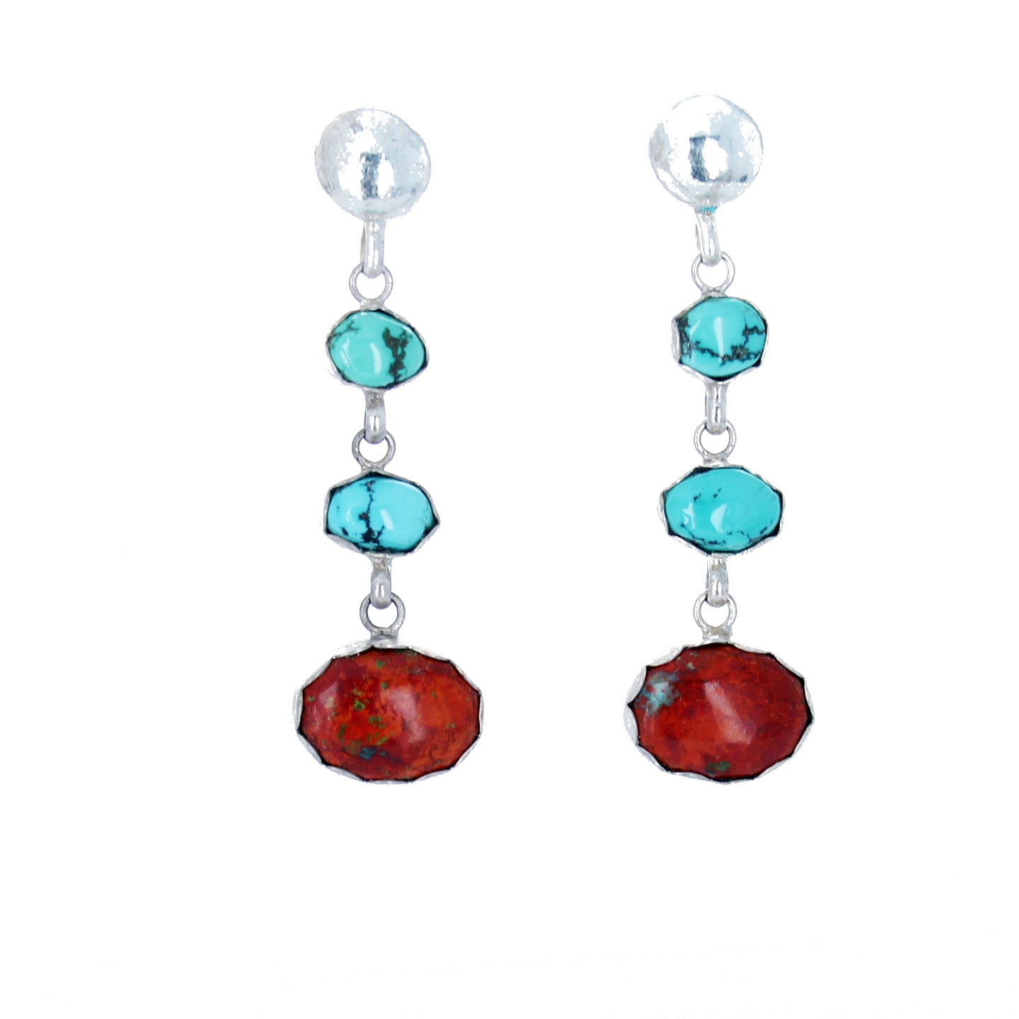 Red Cuprite and Godber Turquoise Earrings Sterling -NewWorldGems