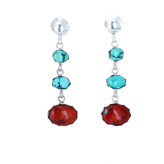 Red Cuprite and Godber Turquoise Earrings Sterling -NewWorldGems