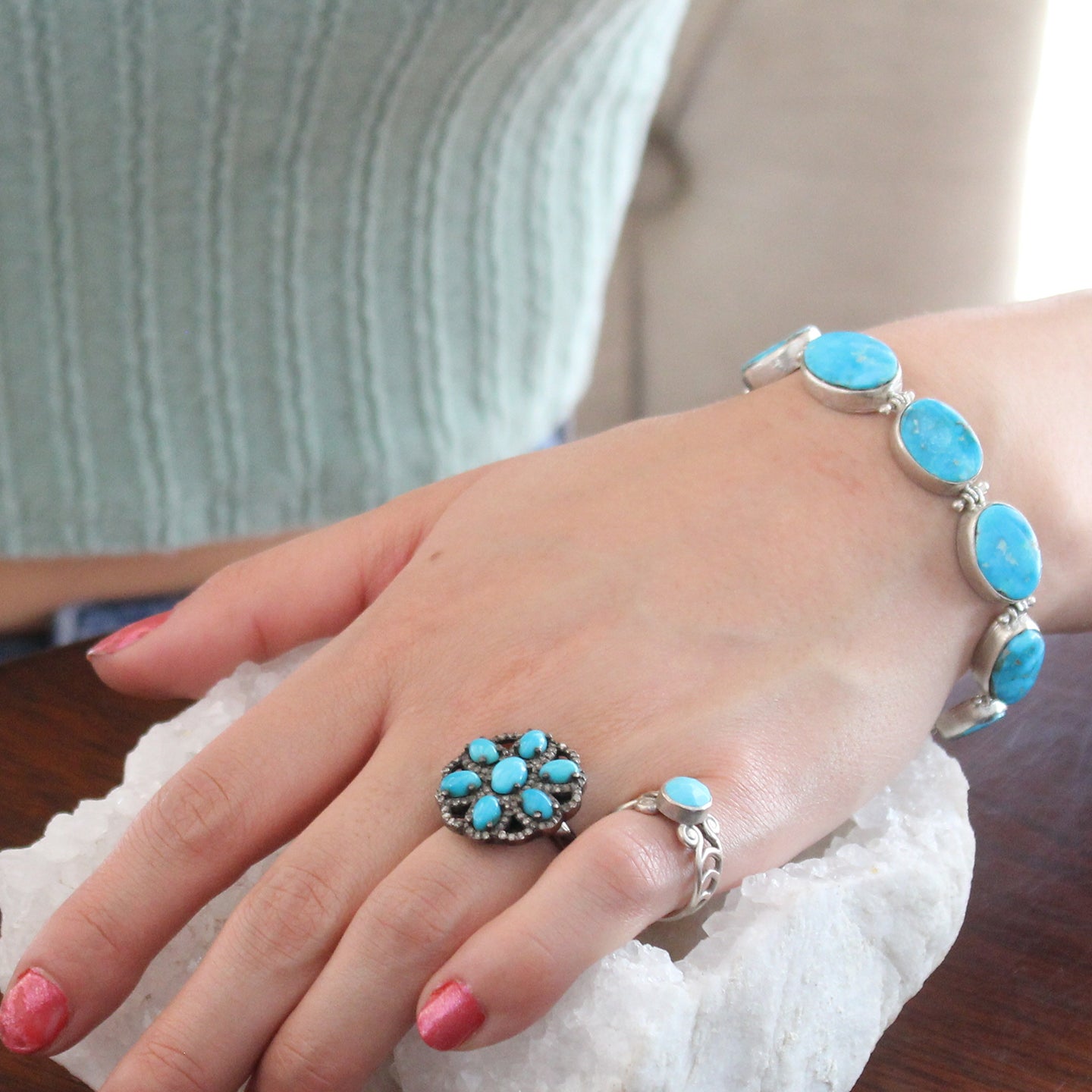 Blue Bird Nevada Turquoise Bracelet Sterling Silver Multi Stone -NewWorldGems
