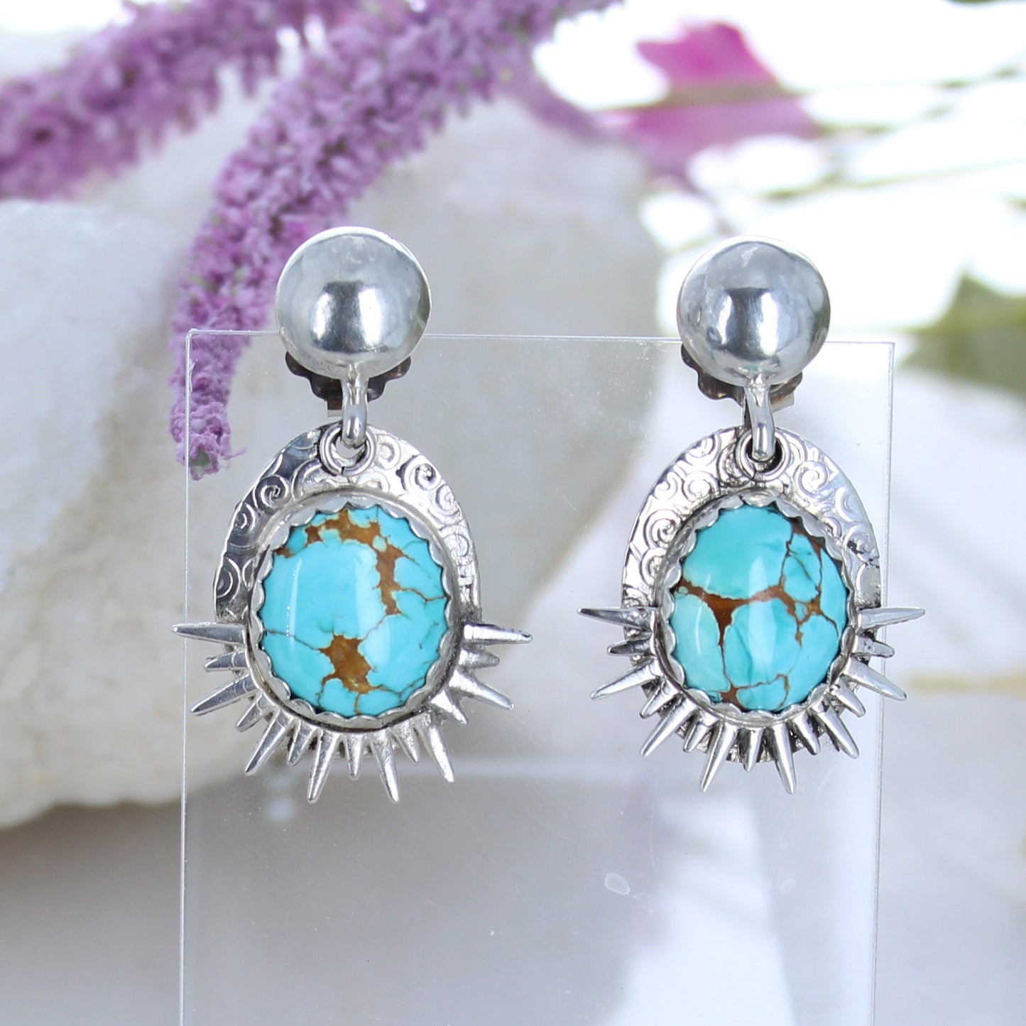 Blue Moon Turquoise Earrings Sky Blue Golden Sterling Silver -NewWorldGems
