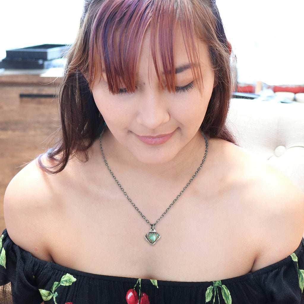 Carico Lake Turquoise Pendant Necklace Sterling Chain 18" -NewWorldGems