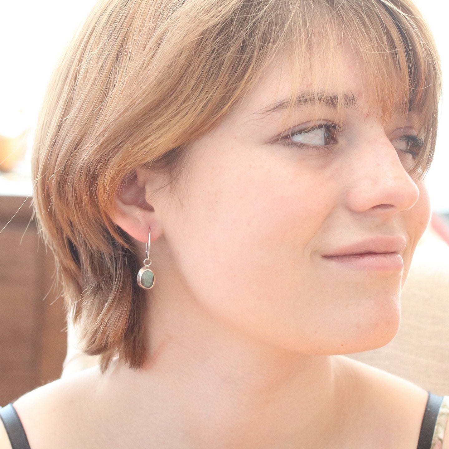 Moon Green Labradorite Faceted Earrings Sterling -NewWorldGems