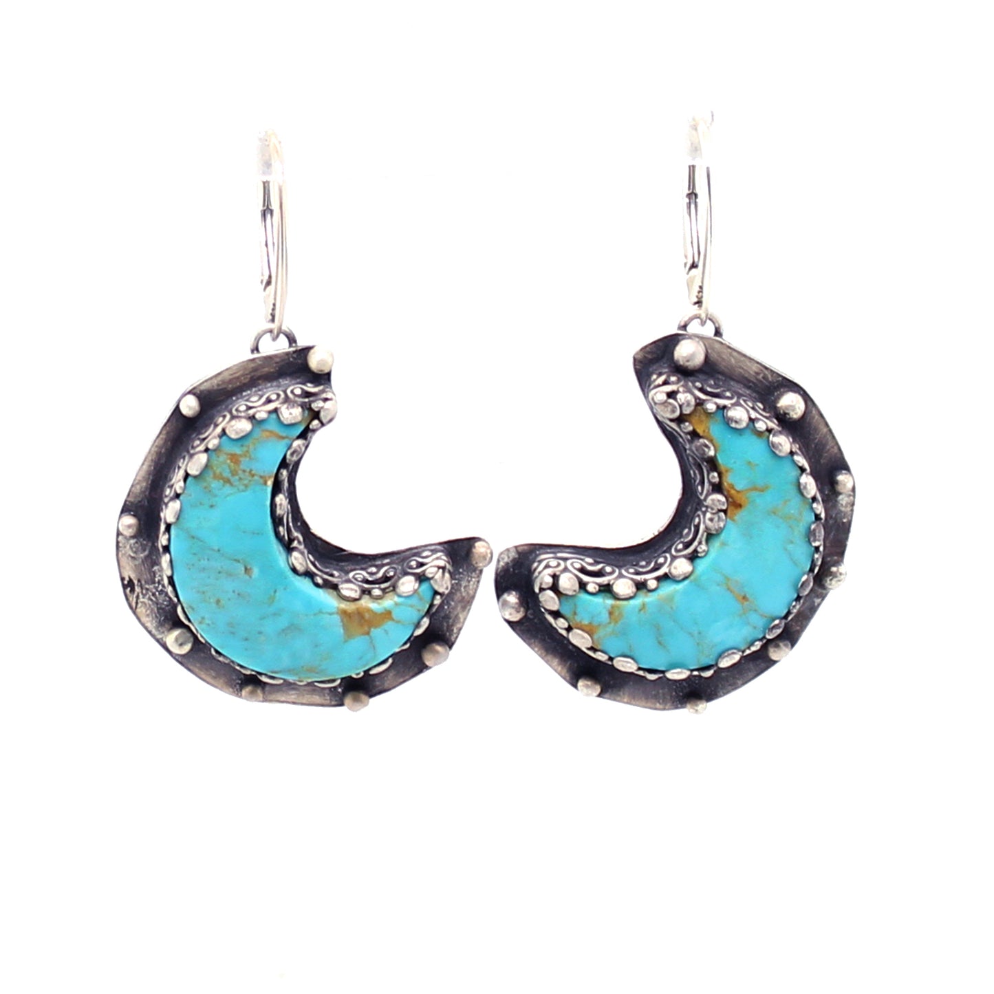 Kingman Turquoise Crescent Moon Earrings Sterling Blue -NewWorldGems