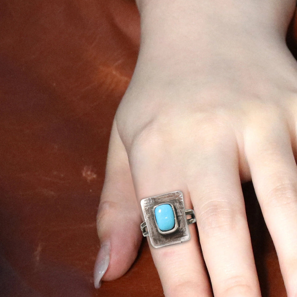 Ring Sleeping Beauty Turquoise Sterling Faceted Sze 6 -NewWorldGems