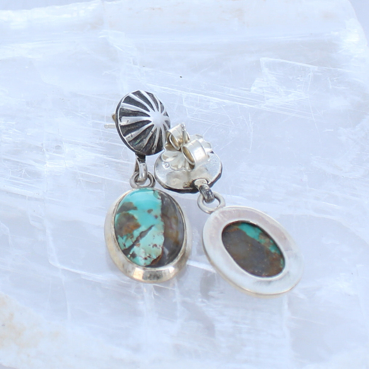 Carico Lake Turquoise Earrings Ribbon Aqua Ovals Sterling -NewWorldGems