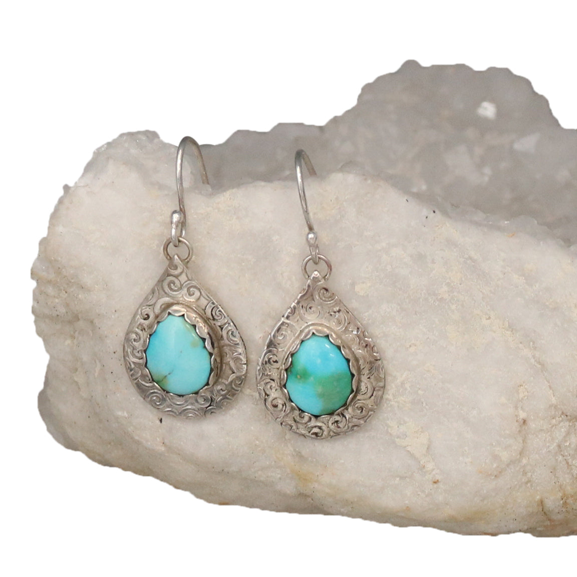 SONORAN MOUNTAIN Turquoise Earrings Sterling Teardrops Swirls -NewWorldGems