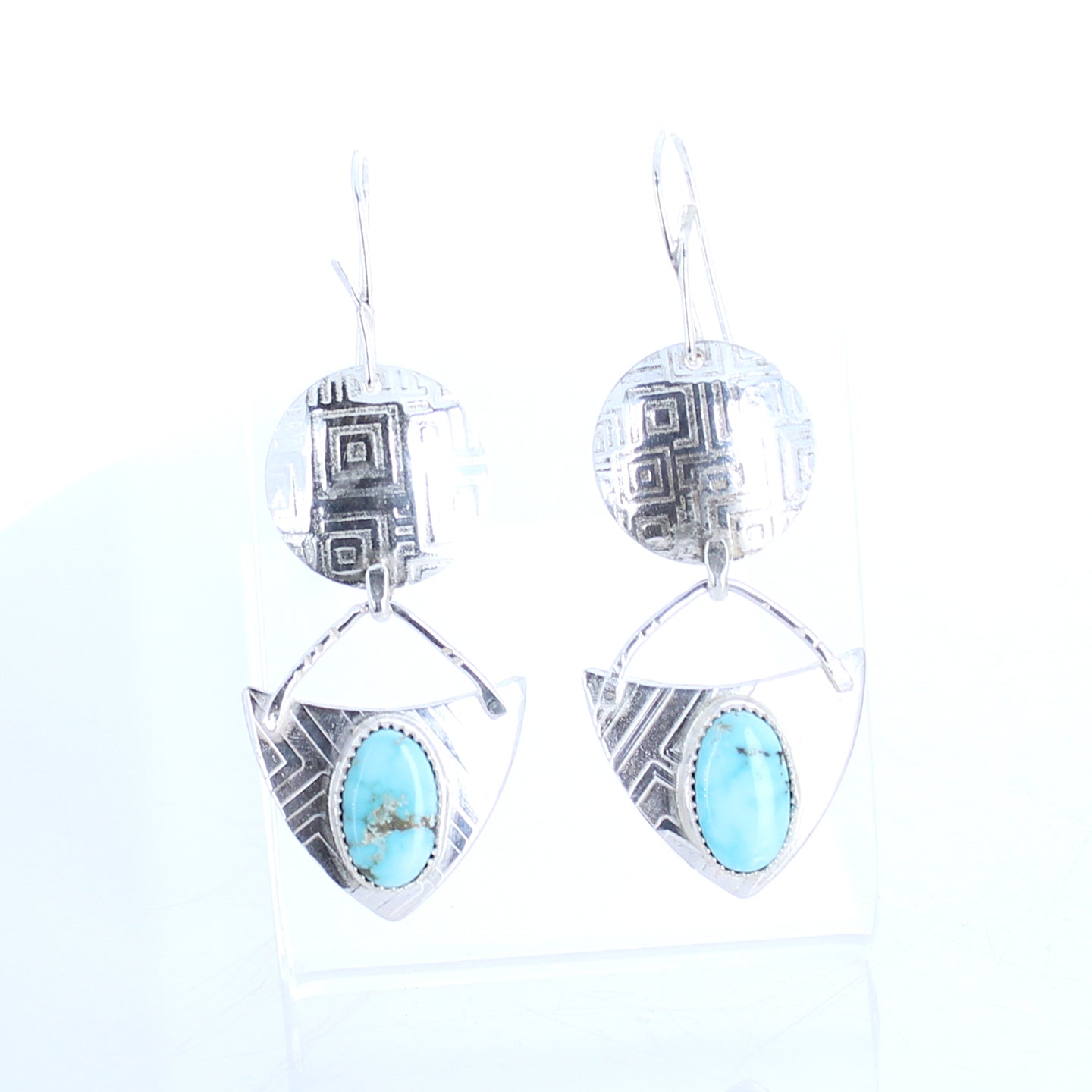 DRY CREEK Turquoise Earrings Sterling Geometric Pattern -NewWorldGems
