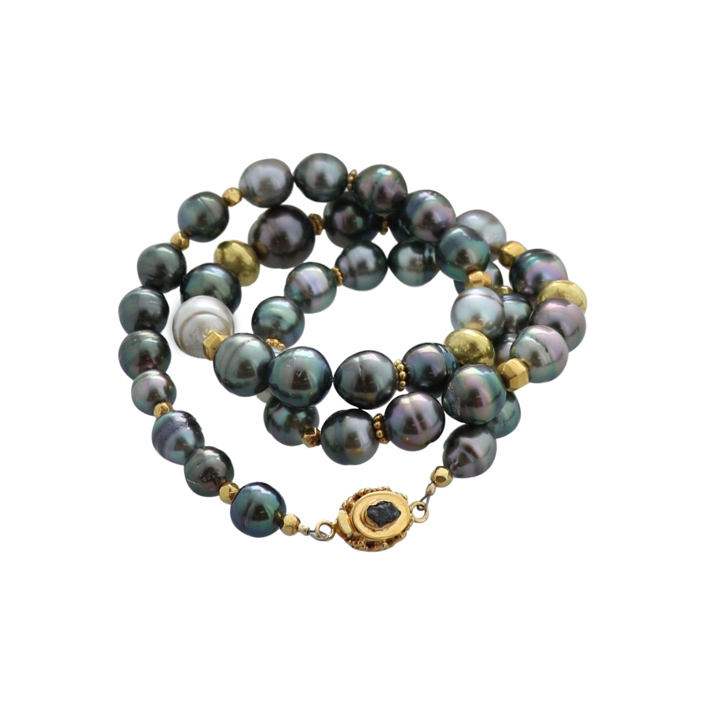 Tahitian Pearl 18K Gold Necklace With Diamond Clasp -NewWorldGems