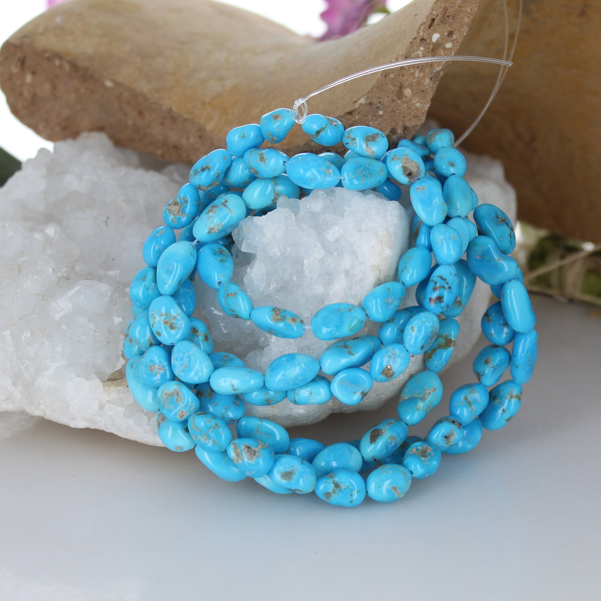 Castle Dome Turquoise Beads Bright Blue 9-13mm -NewWorldGems