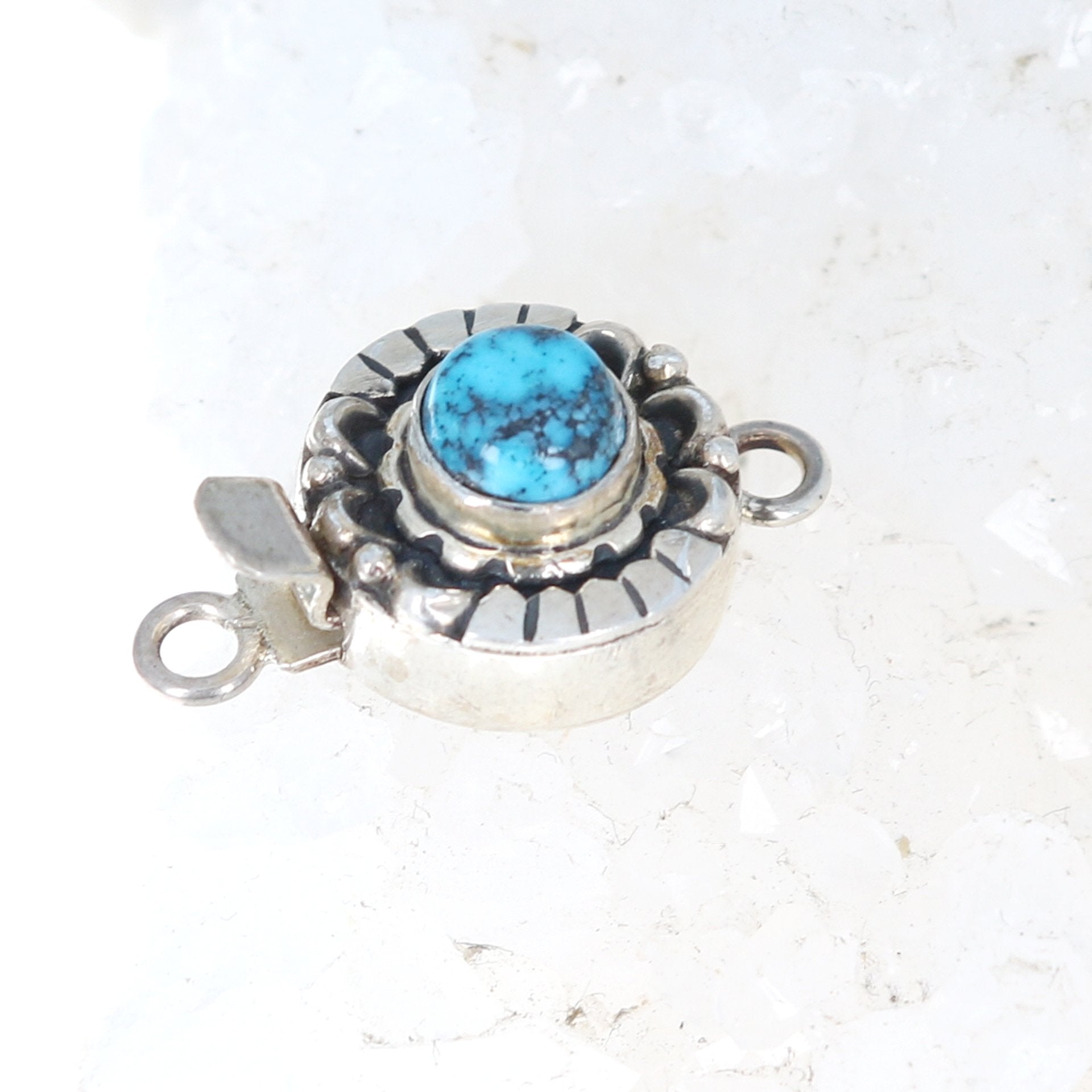 Sonoran Blue Jay Turquoise Clasp Moon Petal Design Sterling -NewWorldGems