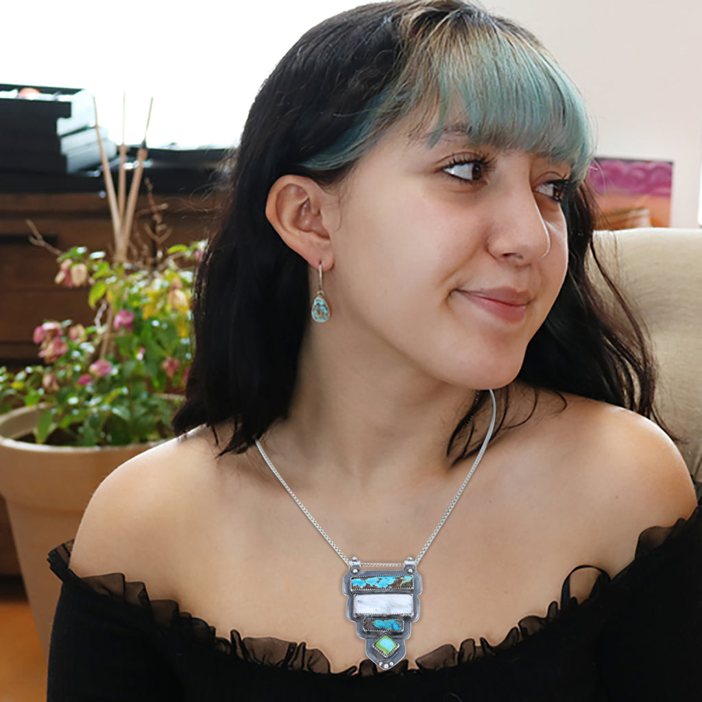 Carico Lake and Sonoran Turquoise Pendant Sterling Silver -NewWorldGems