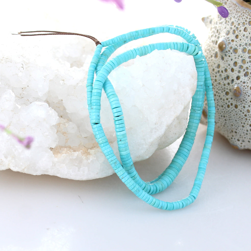 SLEEPING BEAUTY TURQUOISE Beads Graduated Heshi Button Long 25" -NewWorldGems