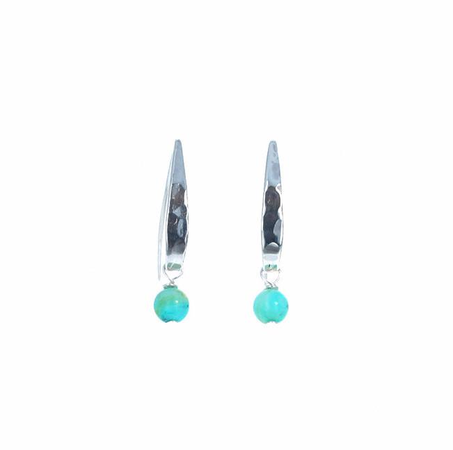 Peruvian Opal Earrings Hammered Sterling 6.5Mm Round Drops -NewWorldGems
