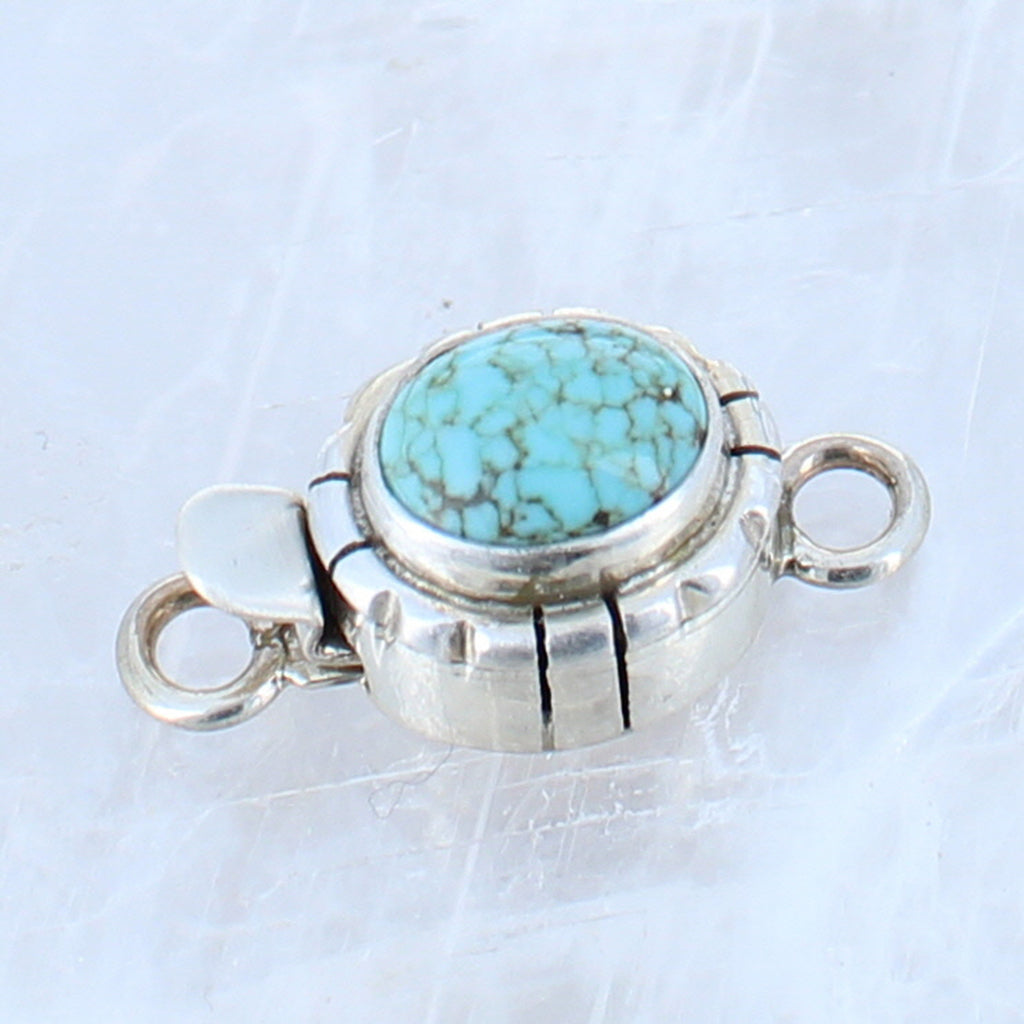 Turquoise Nevada #8 Mine Clasp Sterling Southwestern Design -NewWorldGems