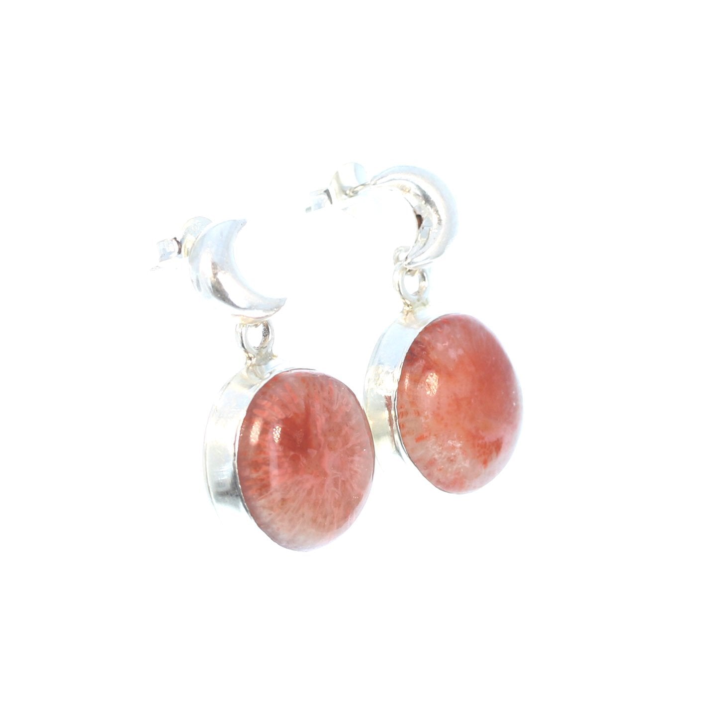 Utah Coral Moon Earrings Sterling Silver Posts -NewWorldGems