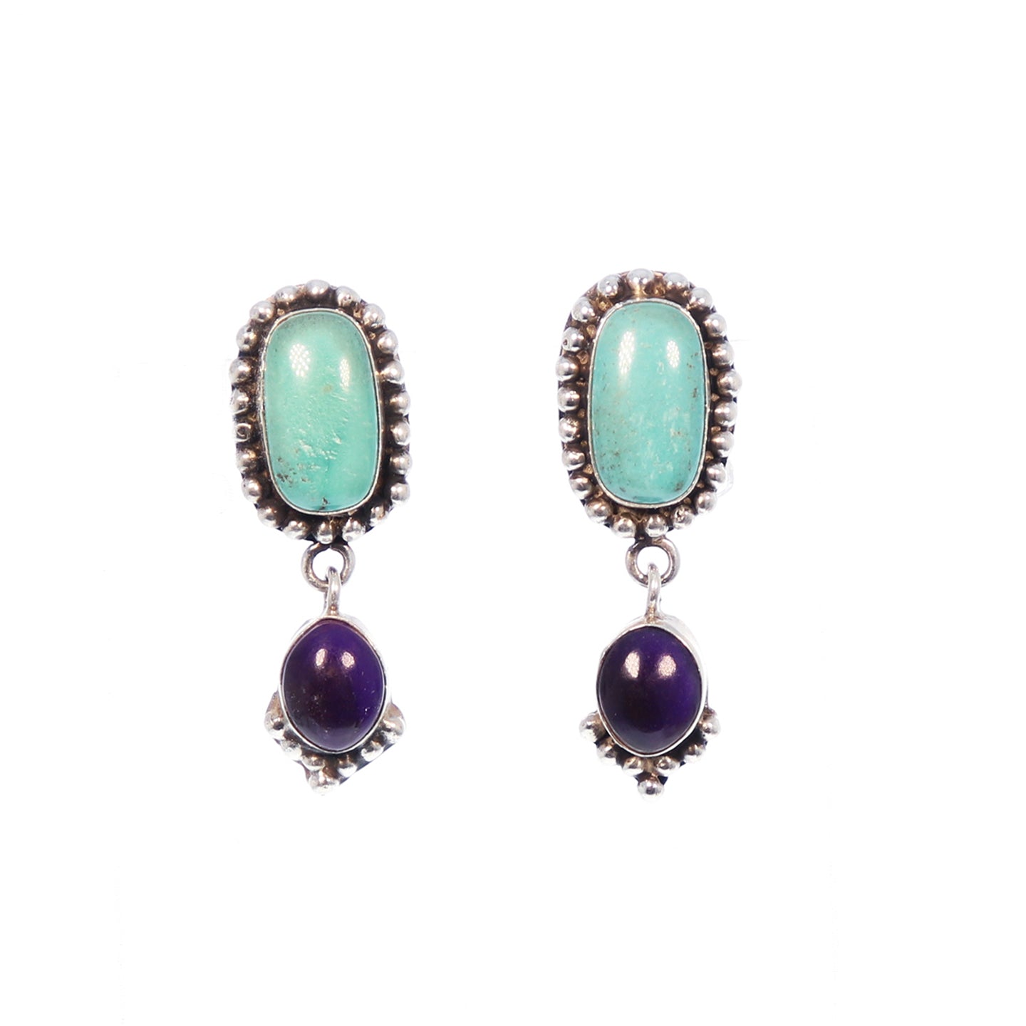 CARICO LAKE Turquoise and Purple Spiny Earrings Sterling 2 Stone Choose Color -NewWorldGems