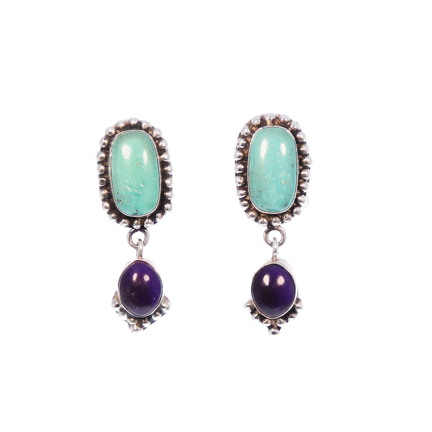 CARICO LAKE Turquoise and Purple Spiny Earrings Sterling 2 Stone Choose Color -NewWorldGems