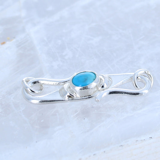 Kingman Turquoise Clasp S Shaped Sterling Moons 6x8mm -NewWorldGems
