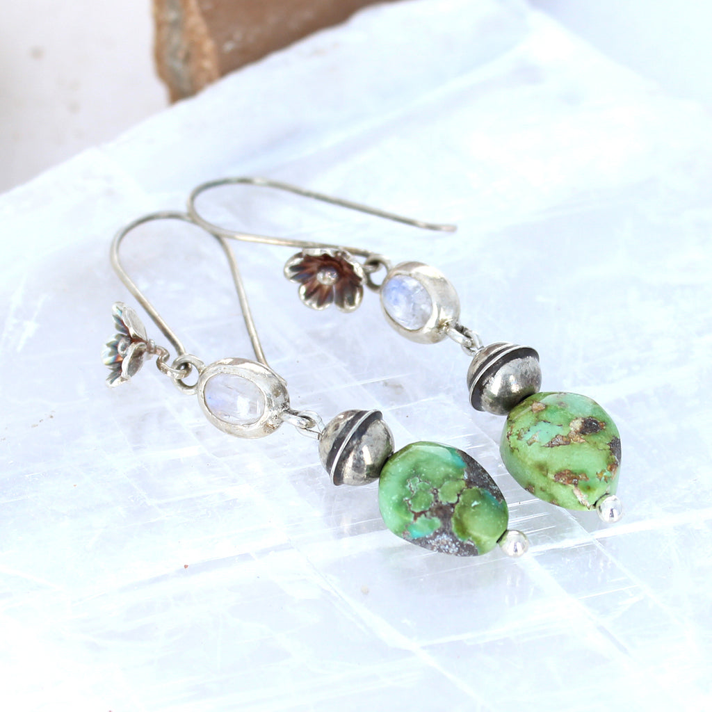 Blue Moonstone Sonoran Gold Turquoise Earrings Sterling -NewWorldGems