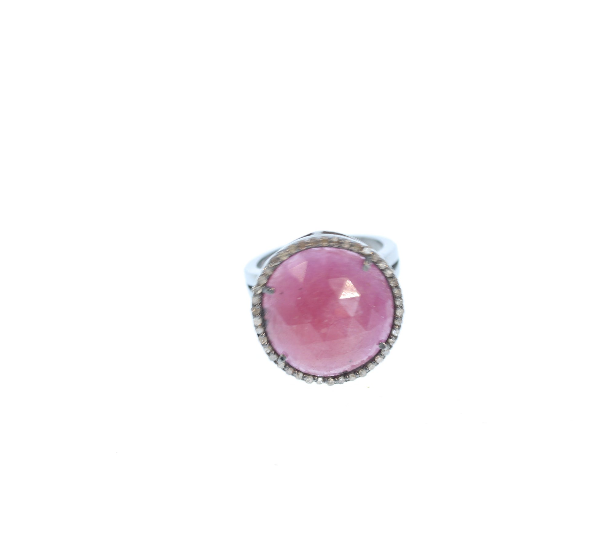 Ruby Diamond Ring Sterling 18Mm Size 7 -NewWorldGems