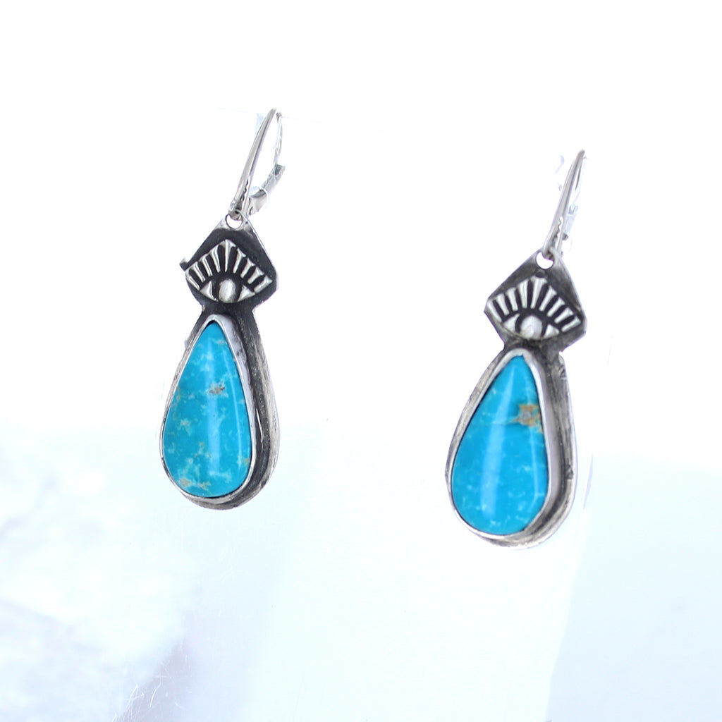 Blue Ridge Turquoise Earrings Sterling Silver Teardrops Protective Eye -NewWorldGems