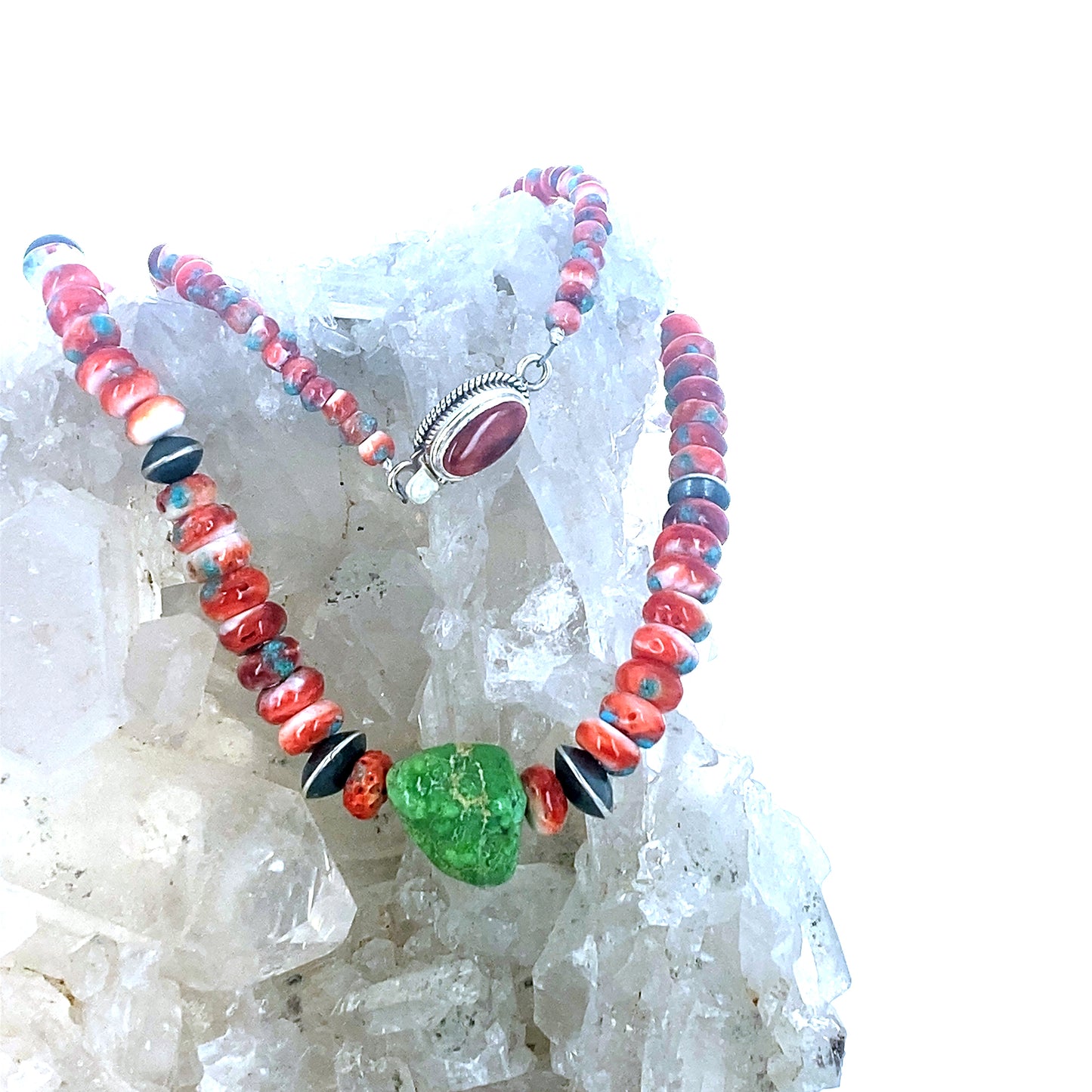 RED SPINY OYSTER Sterling Silver Necklace Southwest Style 18" -NewWorldGems