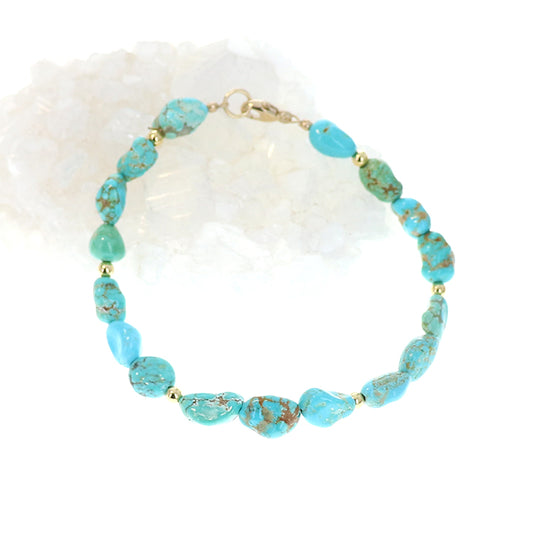 Turquoise #8 Bracelet 14K Gold Beads and Clasp -NewWorldGems