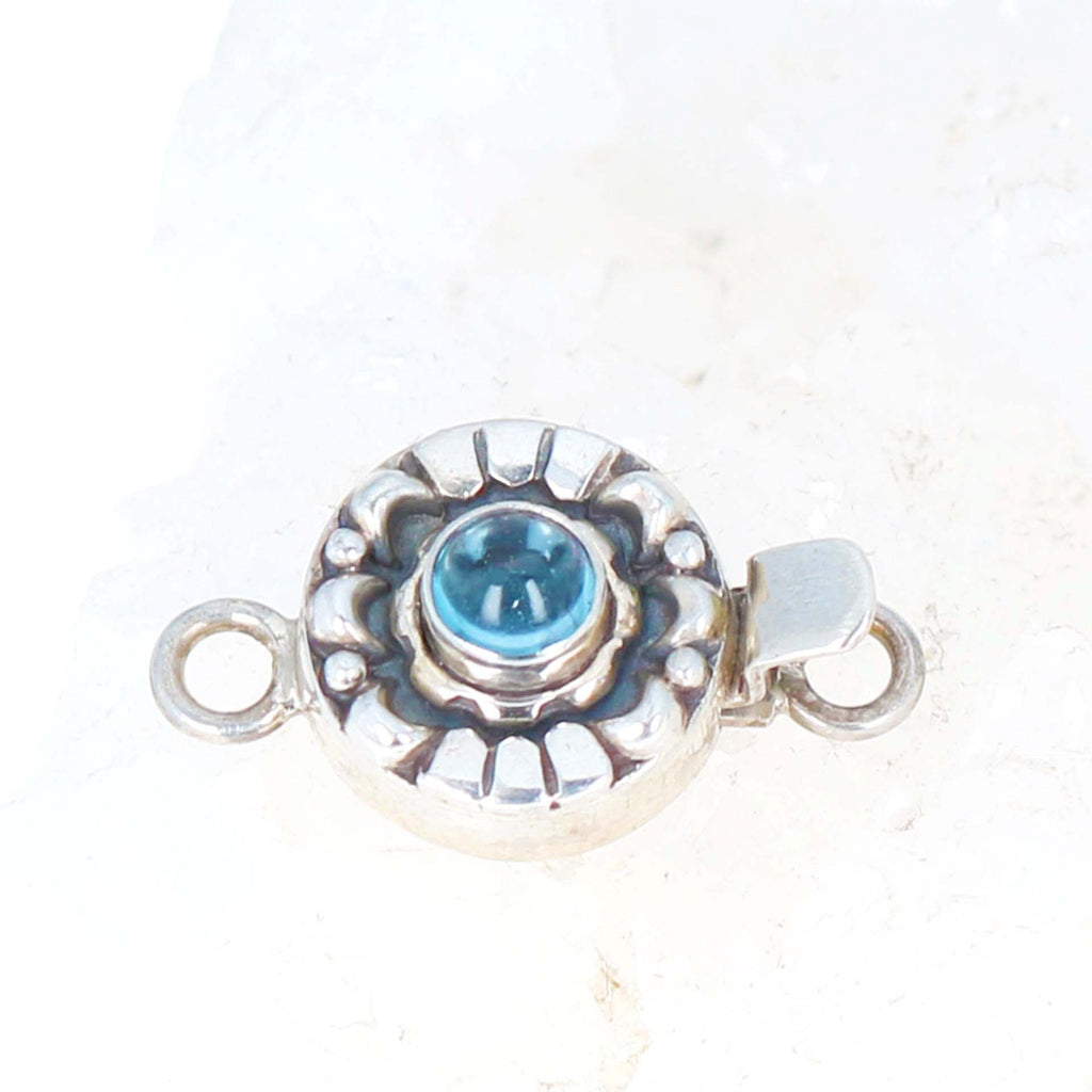 Swiss Blue Topaz Clasp Moon Lotus Design Sterling 5mm -NewWorldGems