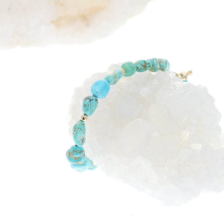 Turquoise #8 Bracelet 14K Gold Beads and Clasp -NewWorldGems