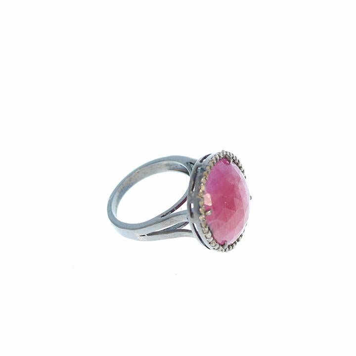 Ruby Diamond Ring Sterling 18Mm Size 7 -NewWorldGems