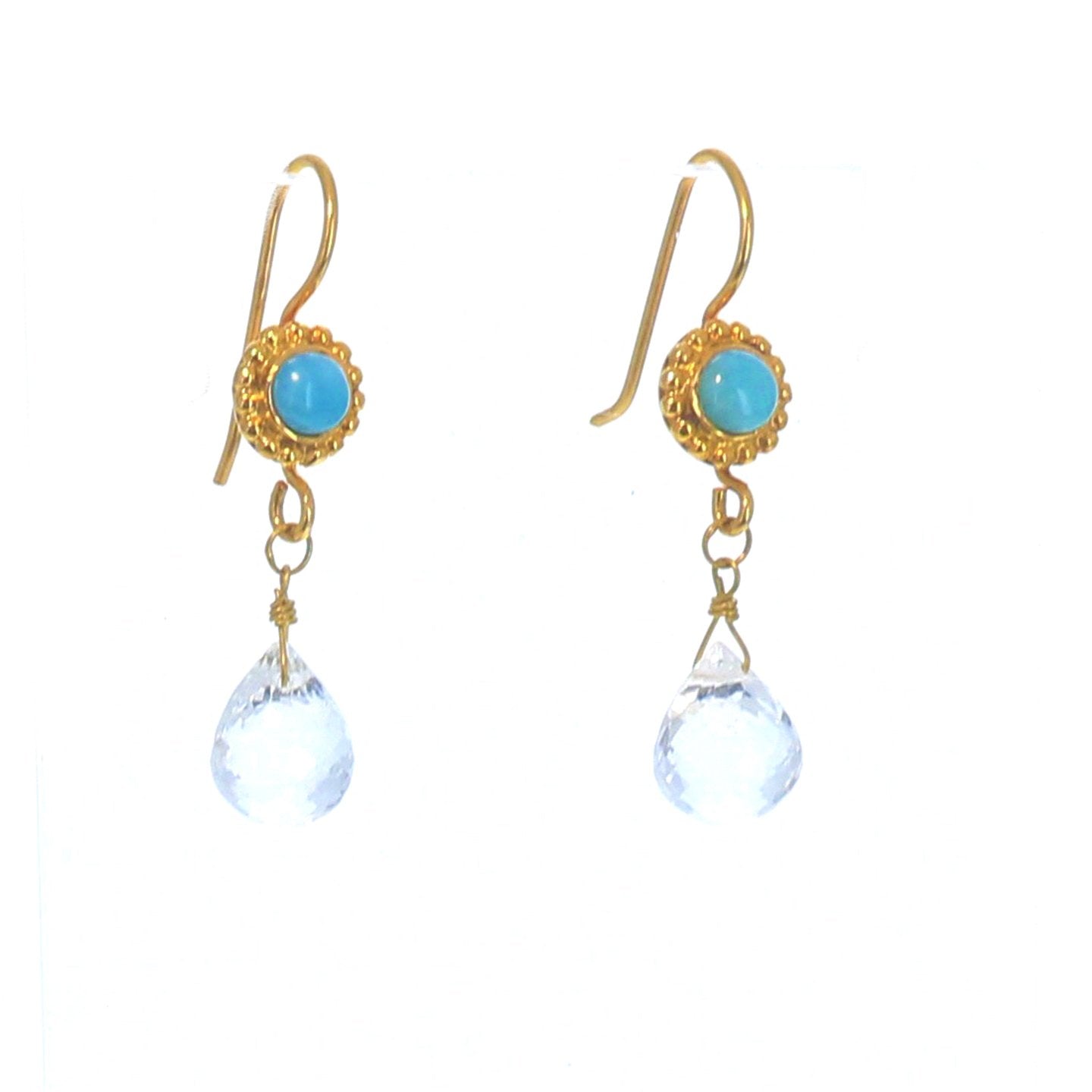 Caribbean Larimar Earrings 18K Gold With Faceted Crystal -NewWorldGems