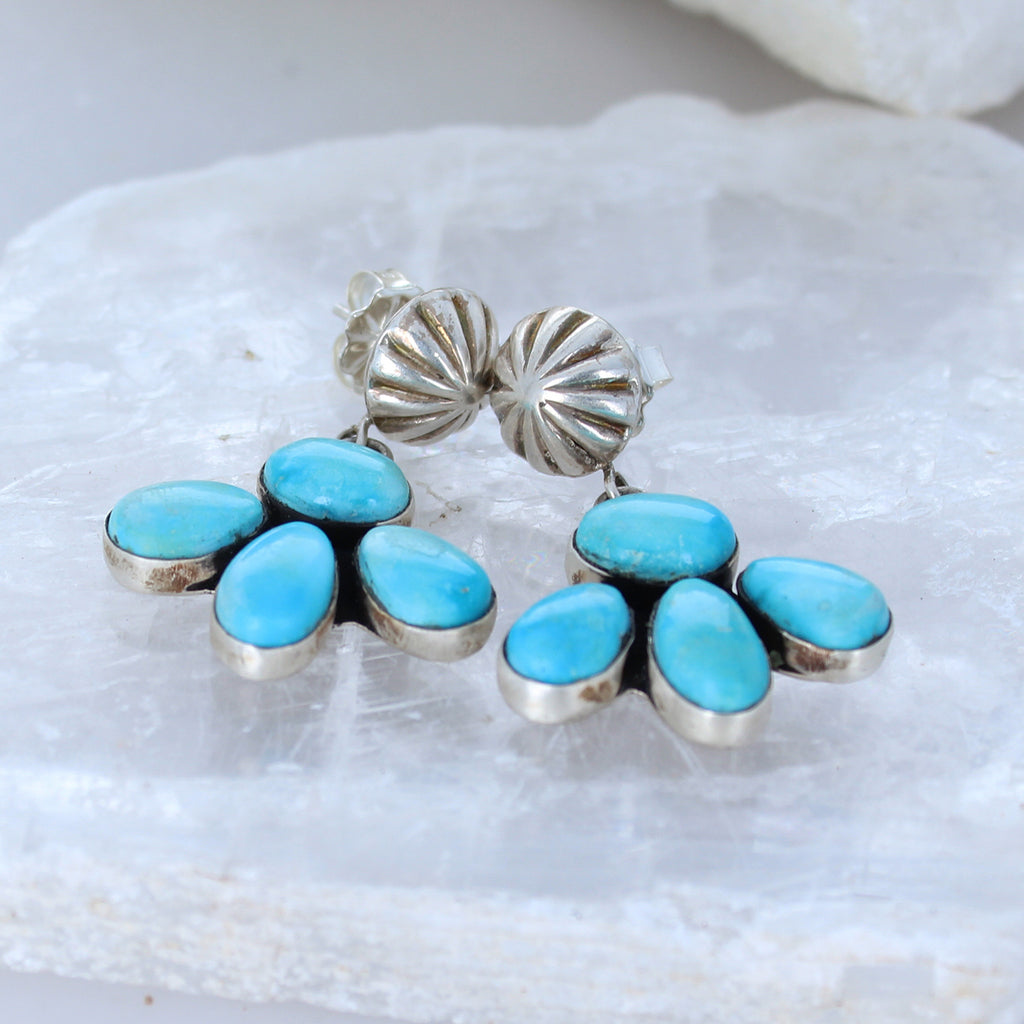 Blue Ridge Orvil Jack Turquoise Petal Earrings Sterling Silver 4 Stone -NewWorldGems