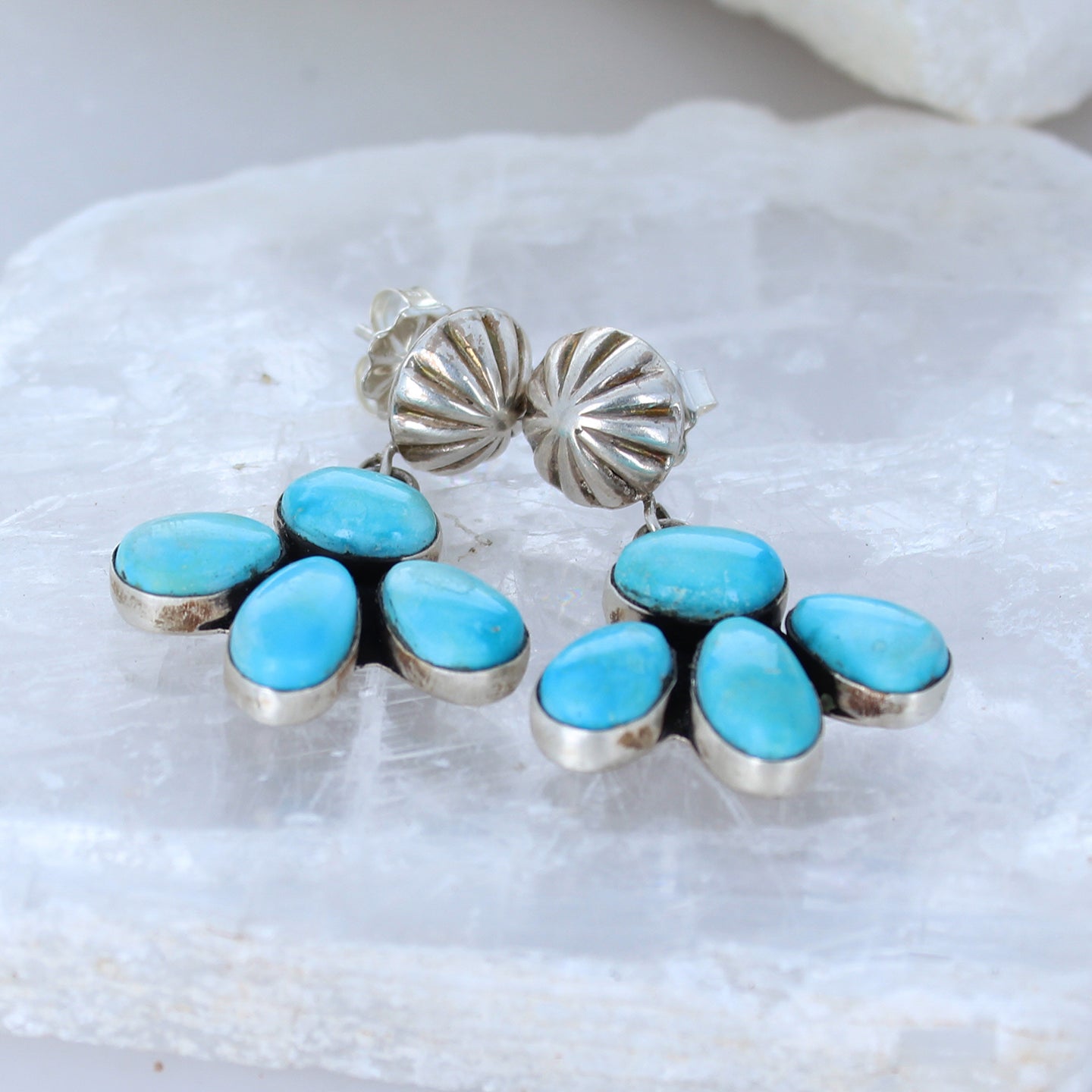 Blue Ridge Orvil Jack Turquoise Petal Earrings Sterling Silver 4 Stone -NewWorldGems