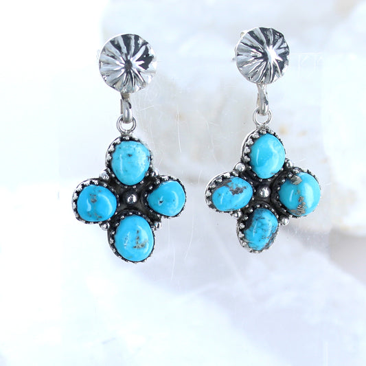 Sleeping Beauty Turquoise Cross Earrings Sterling Silver Boho -NewWorldGems