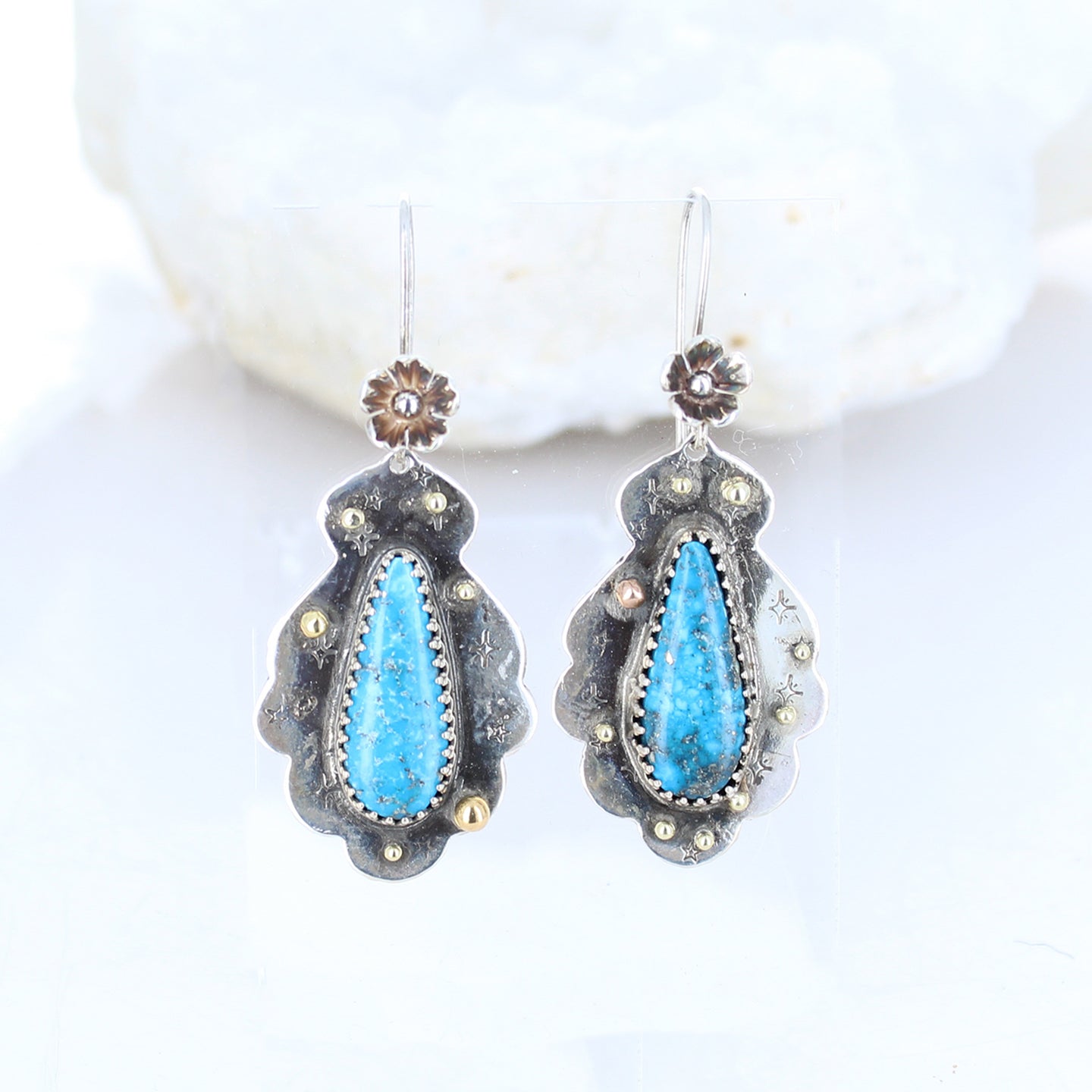 AAA Persian Turquoise Earrings 18K Gold and Sterling -NewWorldGems