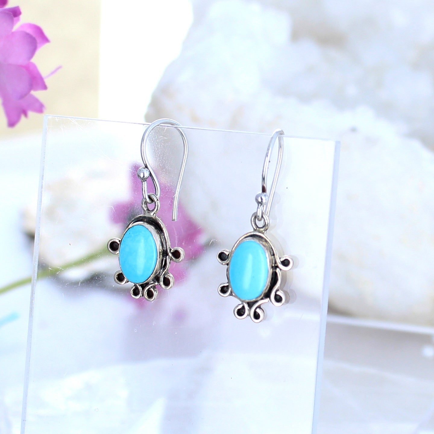 AAA Sleeping Beauty Turquoise Earrings Sterling Wire Design -NewWorldGems
