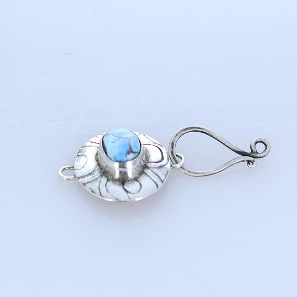 Kazakhstan Turquoise Clasp J Hook Patterned Sterling -NewWorldGems