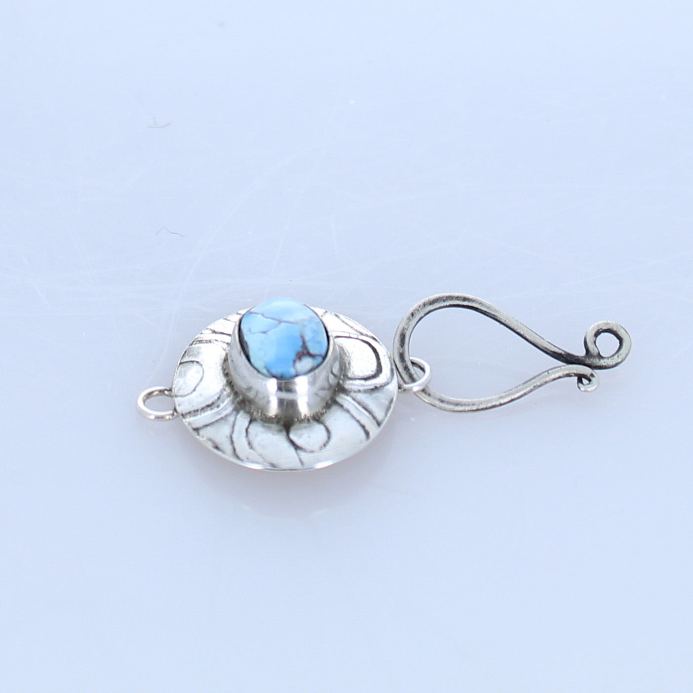 Kazakhstan Turquoise Clasp J Hook Patterned Sterling -NewWorldGems
