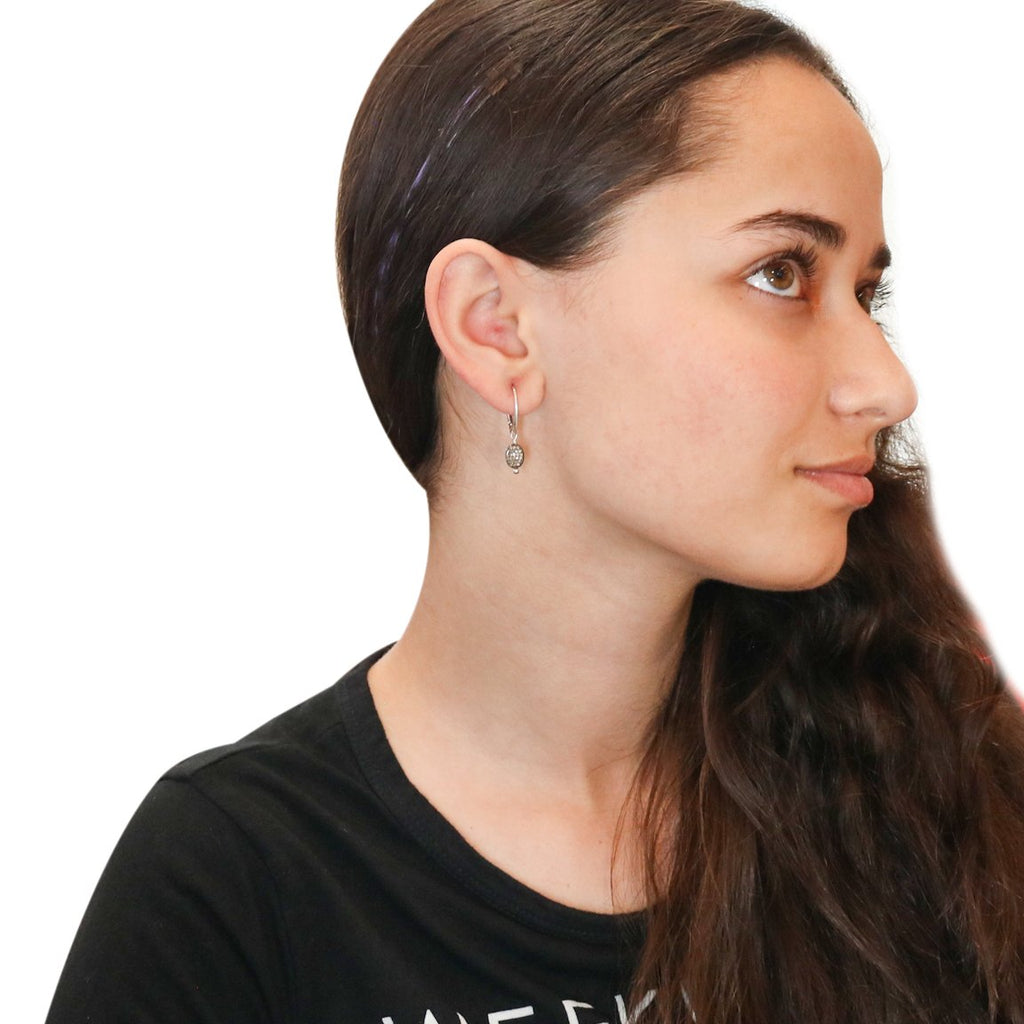 Pave Diamond Earrings Sterling Silver 6X8Mm 1.25" -NewWorldGems