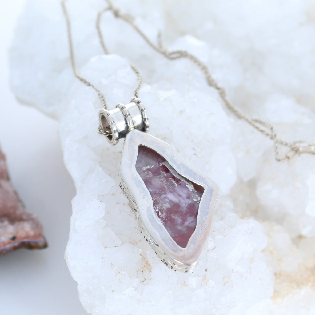 Regal Pink Tourmaline Free Form Sterling Silver Pendant Necklace -NewWorldGems