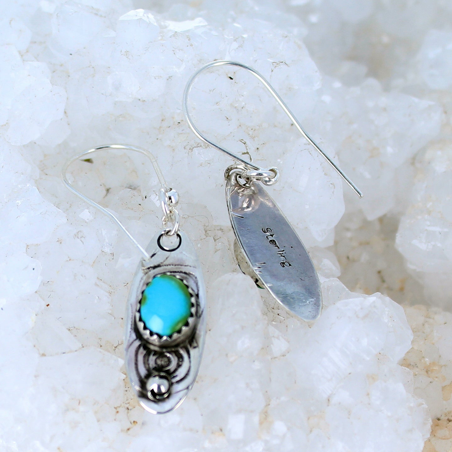 Sonoran Mountain Turquoise Earrings Southwest Elongated Ovals Sterling -NewWorldGems
