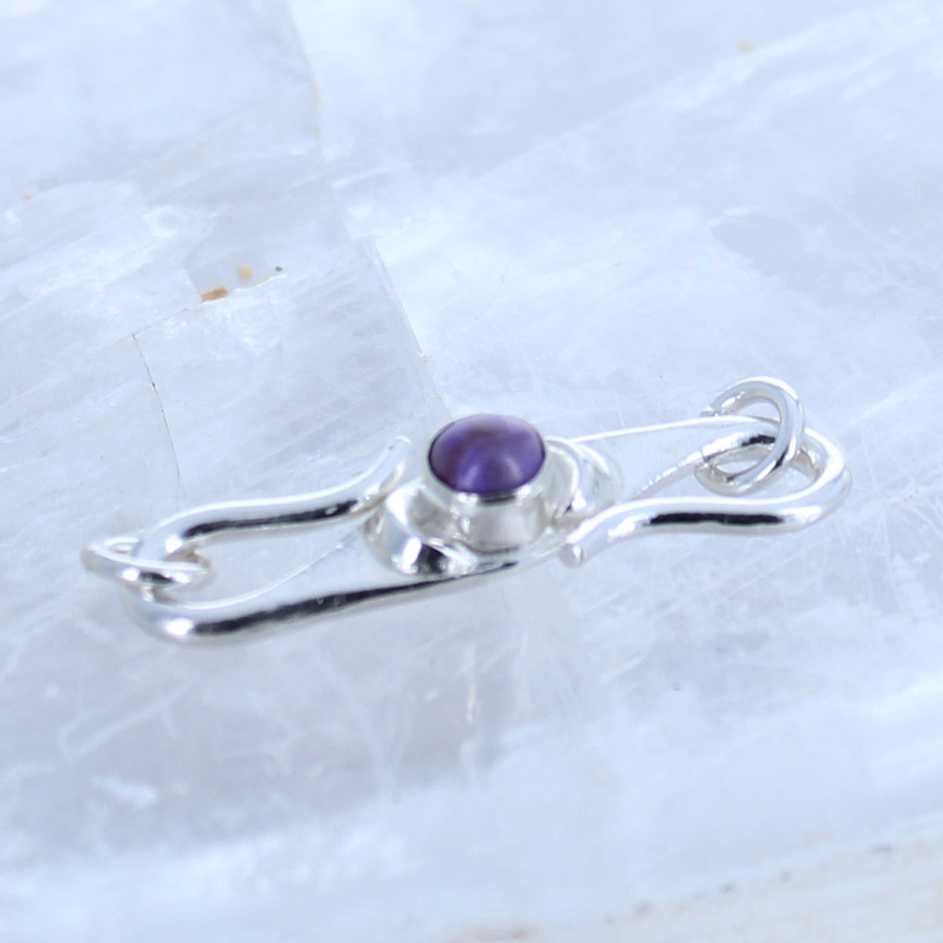 African Sugilite Clasp S Shaped Sterling Silver 5mm Stone -NewWorldGems